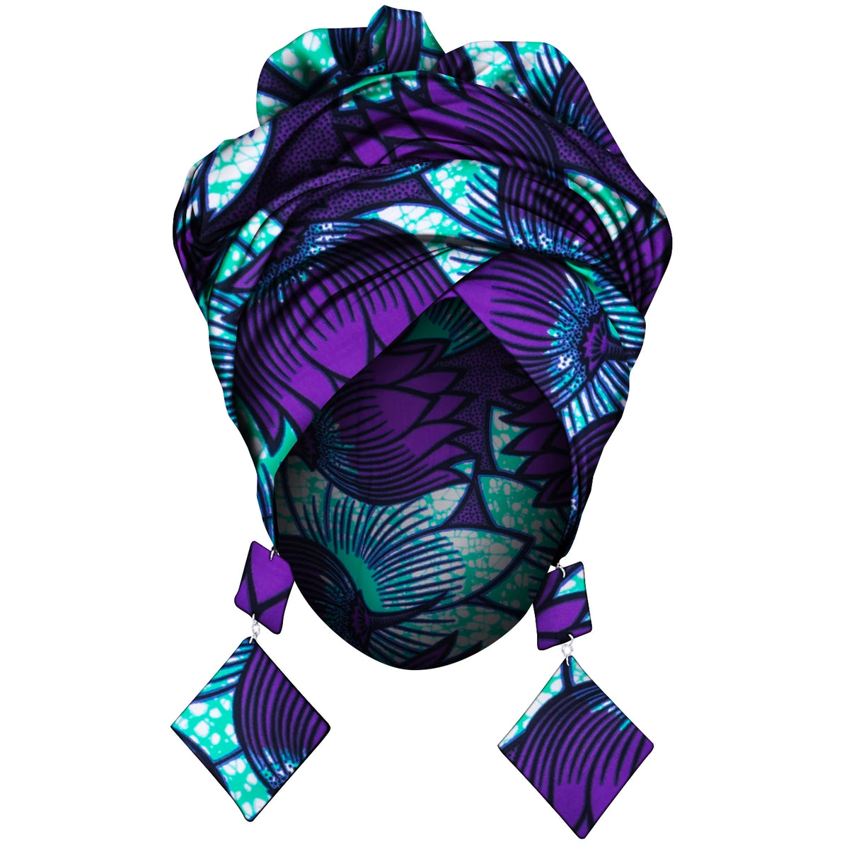 African Fashion Style Headscarf Earring for Women Handmade Ankara Print Women Ear Wear and Head Wrap 2 Pieces Wyb880