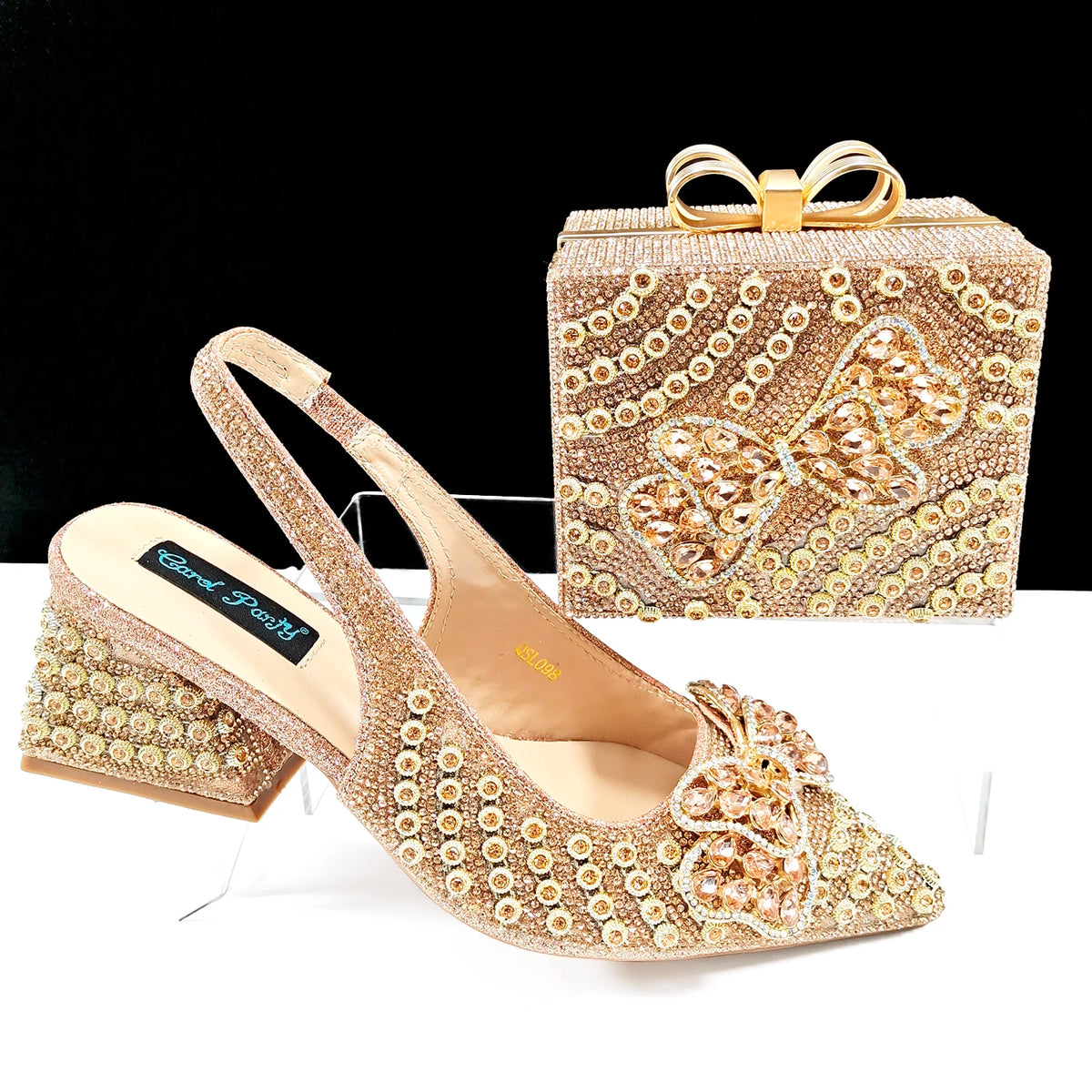Women's Rhinestone Pointed Toe Heels & Handbag Set