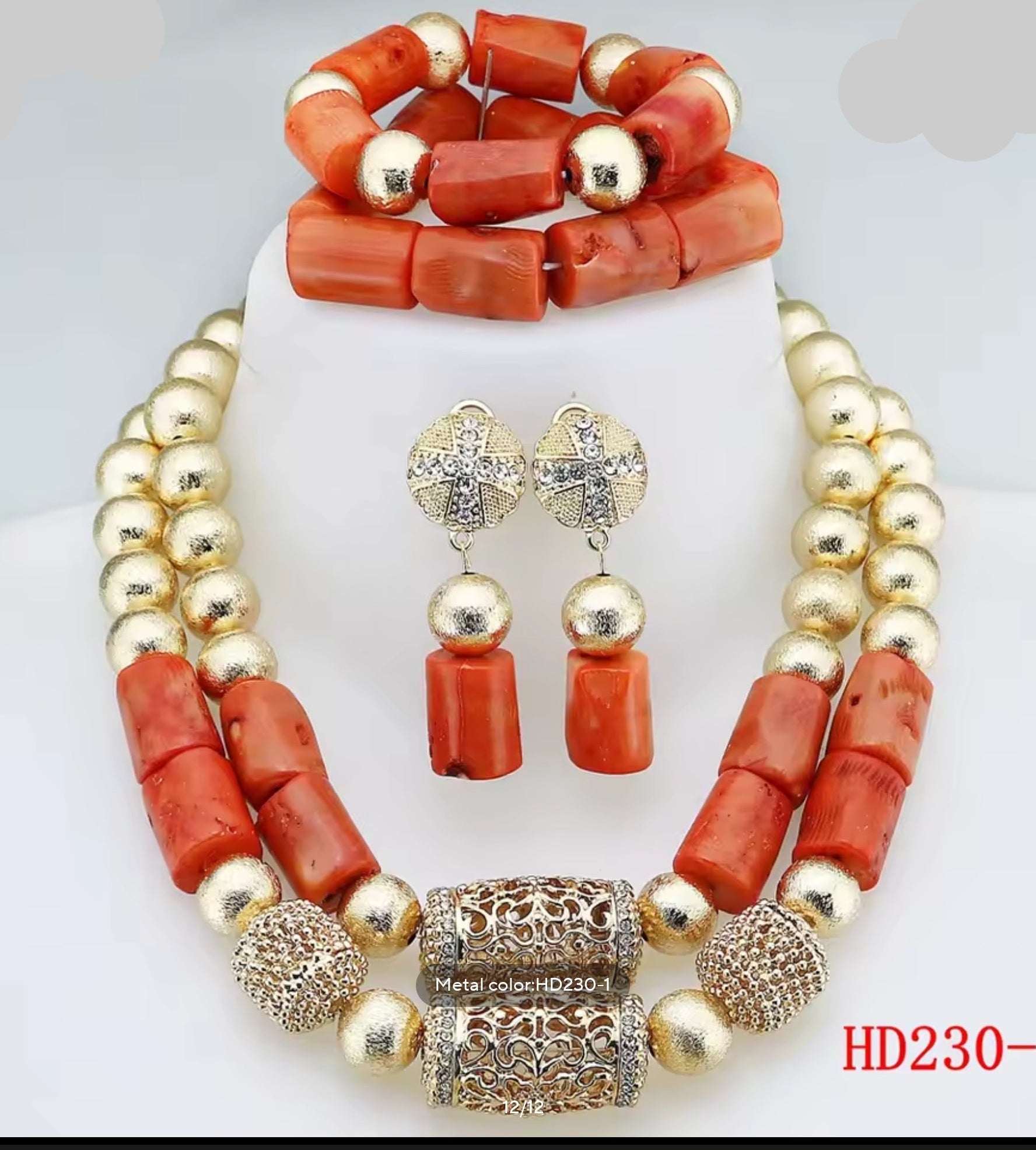 Double Layers Original Coral Nigerian Wedding Beads Jewelry Set Women Coral