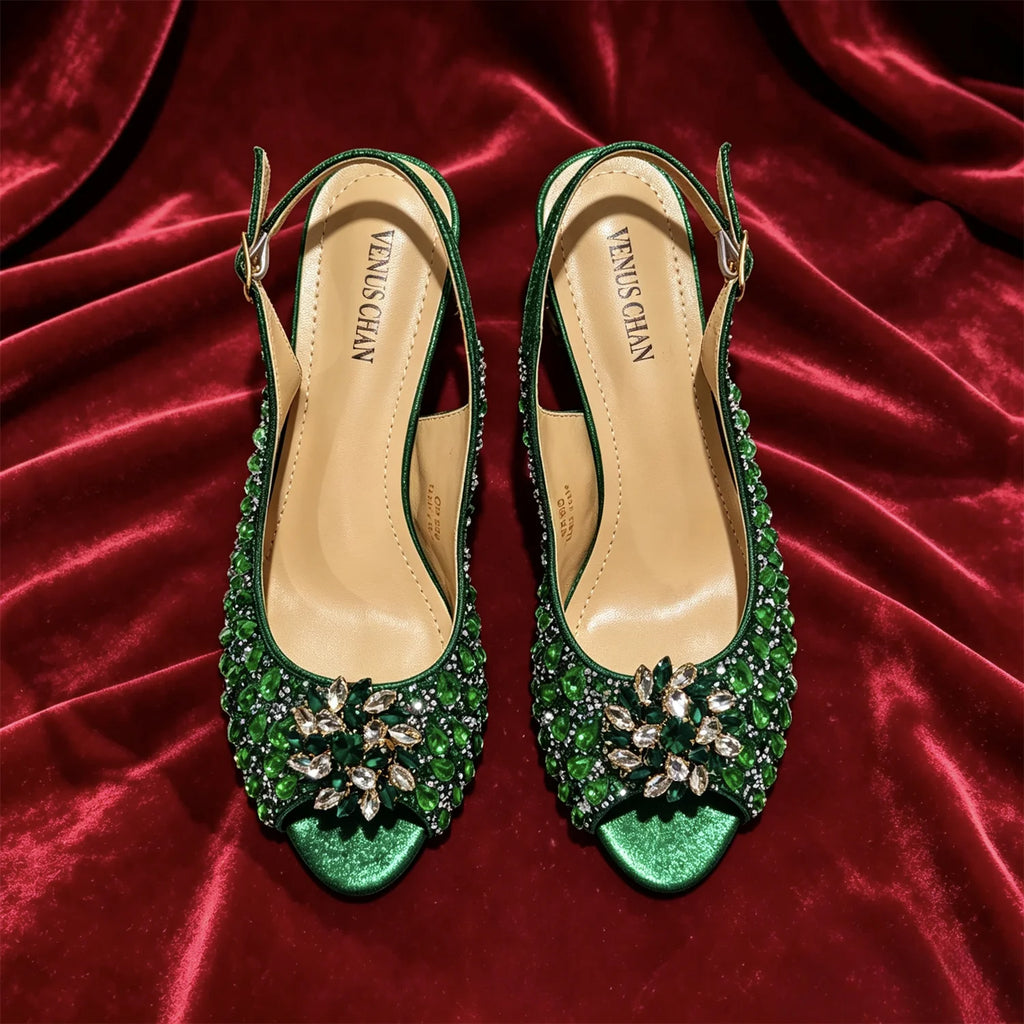 Sky Gold Elegant Nigerian Rhinestone Wedding Shoe and Bag Set Italian Inspired High Heels and Matching Handbag