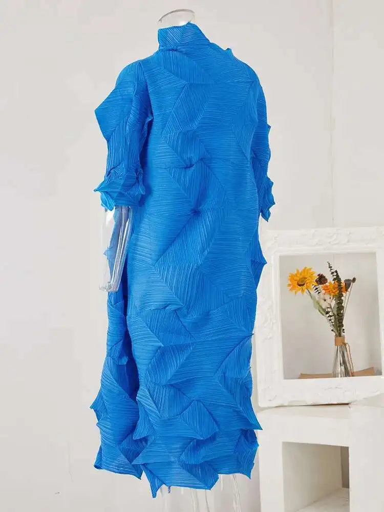 Women's Pleated Turtleneck A-Line Maxi Dress | Vintage Loose Fold Petal Sleeve | Spring 2025 | AvantBah