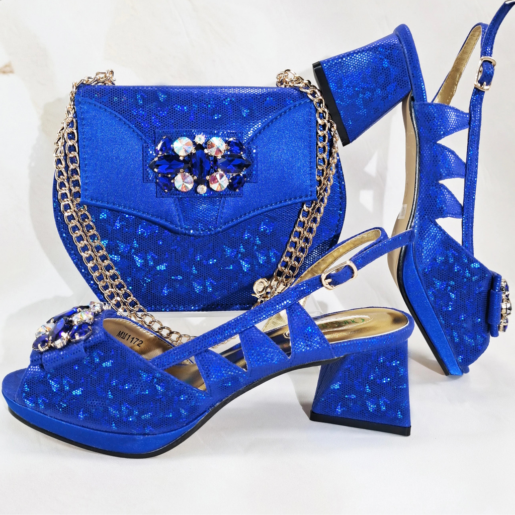 New-Season Peep Toe Ladies Elegant Coral Color Diamond-Embellished High Heels Italian-Designed Shoe and Handbag Set