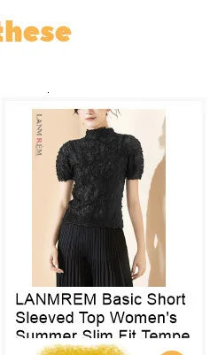LANMREM Stand Collar Dragon Scale Pleated T-shirt High-end Versatile Slimming Short Sleeved Women's Summer Pullover Tops 2DB3044