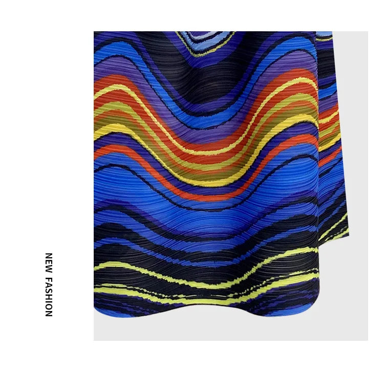 2025 Spring New Women's 2 Piece Set Miyake Pleated Top Fashion Stripe Age Reducing Suit Fashionable Matching Printed Half Skirt