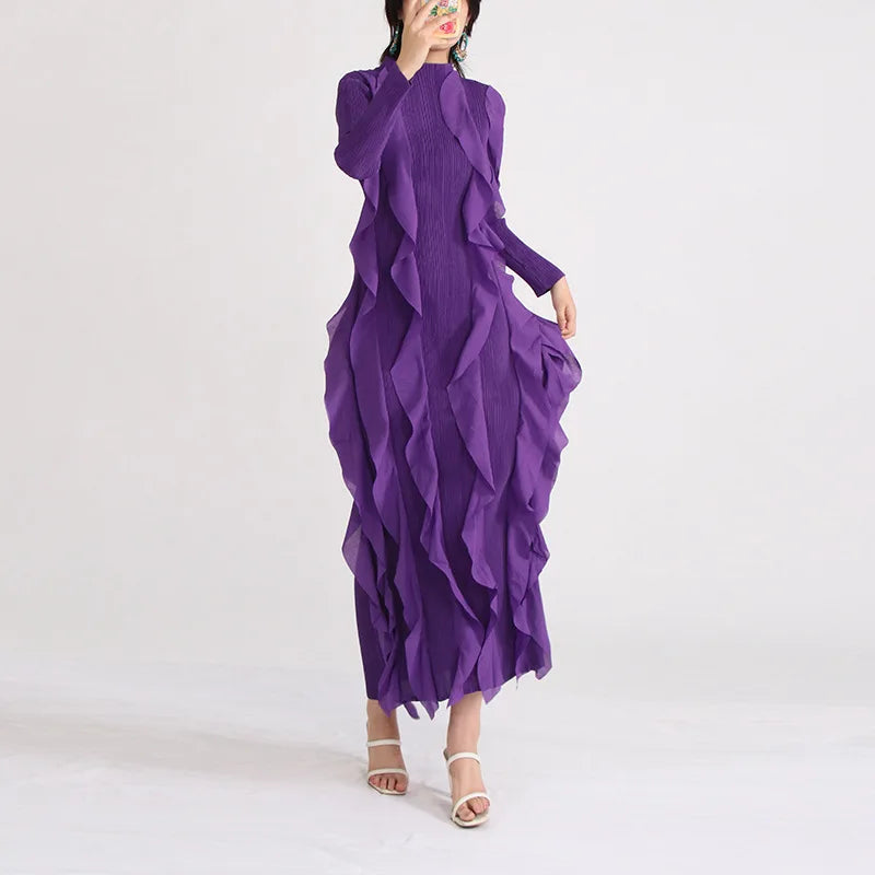 Women's Pleated Half-High-Collar Midi Dress