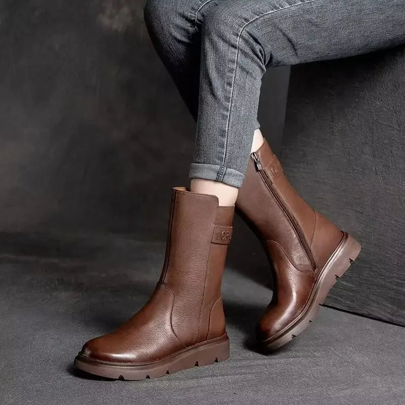 Mid Calf Shoes Woman New In Elegant With Low Heels Half High Boots for Women Large Size Warm Designer Luxury Quality Cosplay Pu
