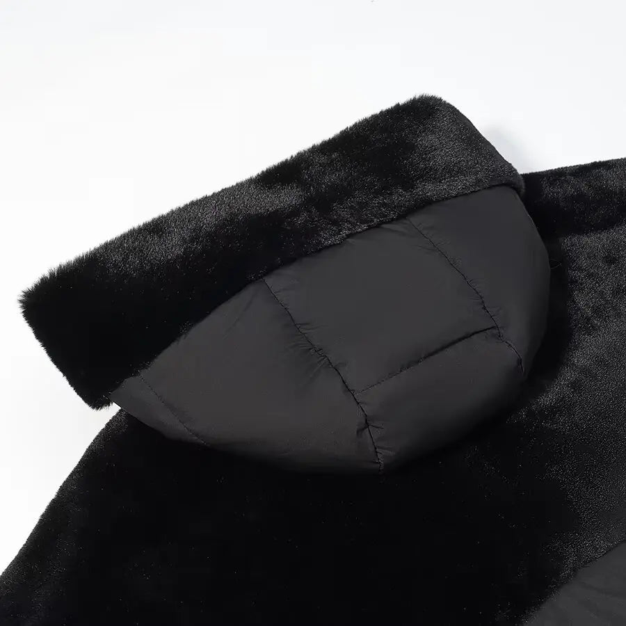 Women Fashion Hooded Patchwork Faux Fur Coat Knitted Sleeve Drop Shoulder Oversize Cotton Coats Autumn Winter 2026 Street Jacket
