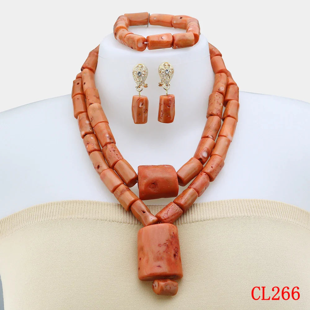 Latest Coral Jewelry Sets Nigerian Dubai Orange Necklace Sets of Beads African