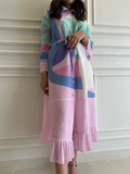 EGRM Pleated Dress Lapel Single Breasted Long Sleeves Color Block Tassel Hem Loose Designer Dresses for Women 2024 New 2Ra5928