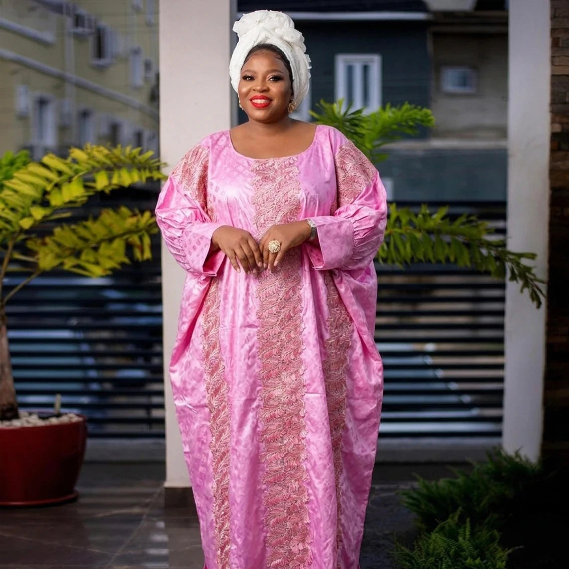 African Bazin Riche Boubou Dress — Women's Dashiki Gown for Wedding & Party