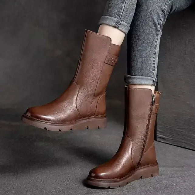 Mid Calf Shoes Woman New In Elegant With Low Heels Half High Boots for Women Large Size Warm Designer Luxury Quality Cosplay Pu