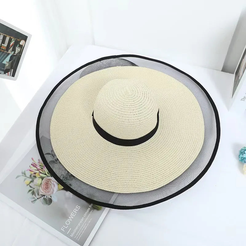 1pc Sun Hat Big Eaves Waves Beach Cap for Women,Summer Straw Hats Big Brim Sun Visors UV Foldable Bucket Panama Caps for Tralve