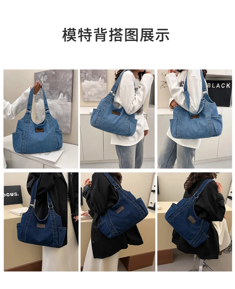 Fashion Luxury Women's Shoulder Bag Denim Fabric High Quality Women's Handbags Large Capacity Multi Functional Women‘s Tote Bag
