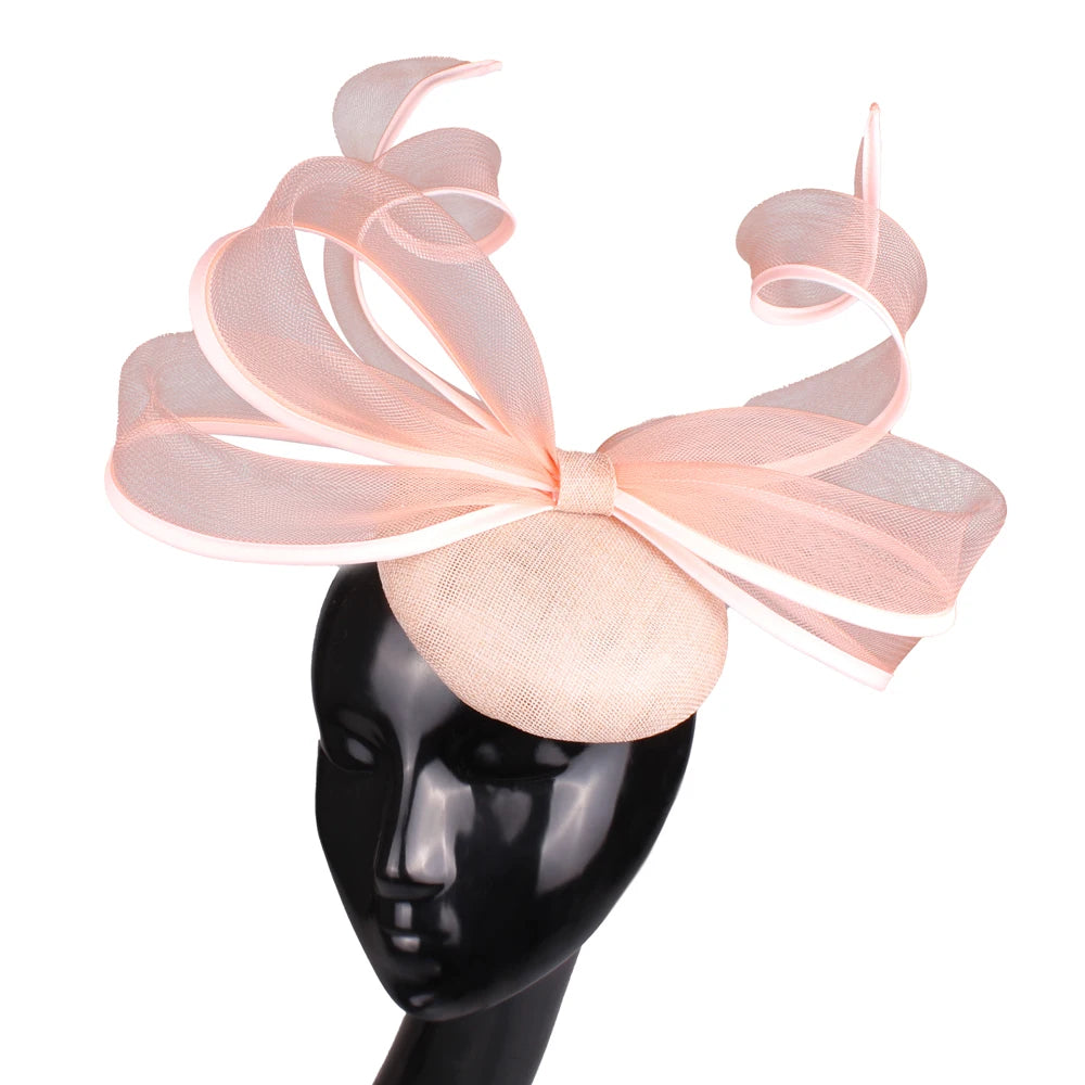 2025 New Fascinators Hat Beige Bowknot Light Blue Cocktail Fedoras Derby Accessory Headbands Lady Chuch Headpiece Headwear