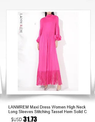 LANMREM Large Size Pleated Dress For Women Turtleneck Printing Loose Dresses Female Casual Clothing 2025 Spring New 2DB2113