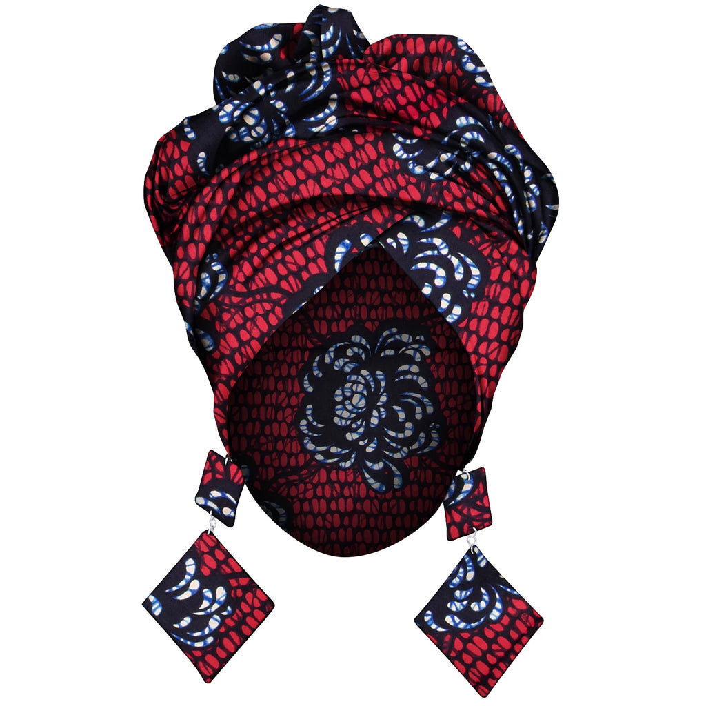 African Fashion Style Headscarf Earring for Women Handmade Ankara Print Women Ear Wear and Head Wrap 2 Pieces Wyb880