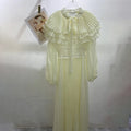 VGH Classy Layer Ruffled Stand Collar Chiffon Maxi Dress for Women Tie Neck Balloon Long Sleeve Smocked Waist Pleated for Party