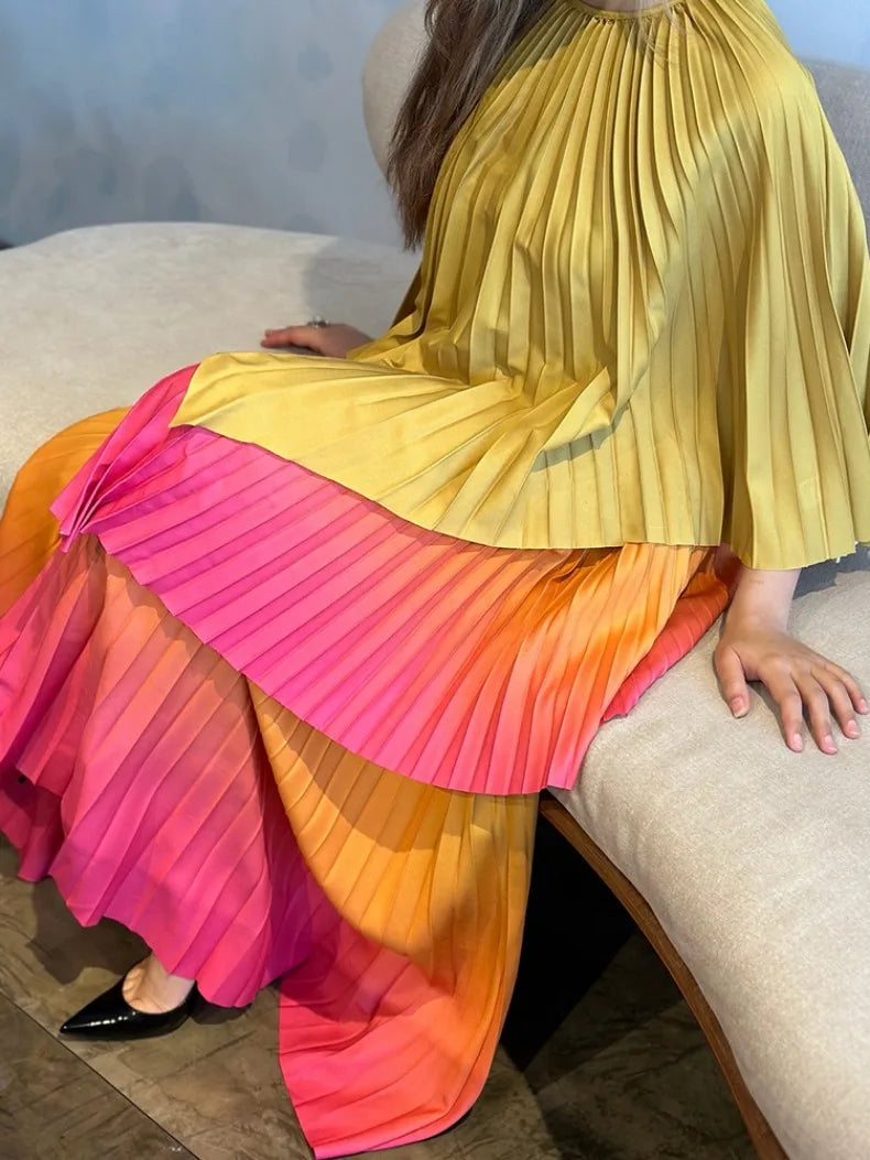 Women's Gradient Pleated Two-Piece Set | Irregular Top & High-Waist A-Line Skirt | Plus Size | AvantBah