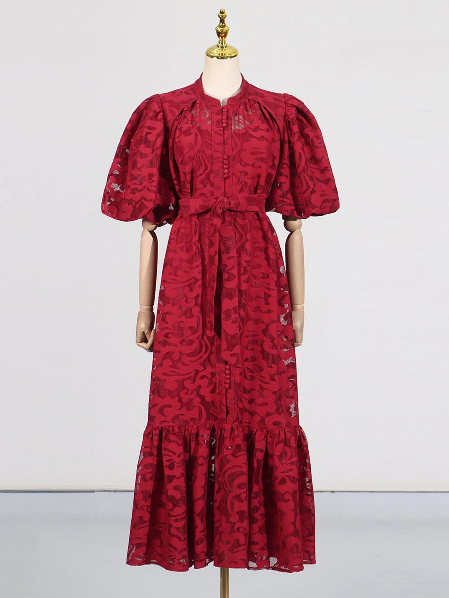 VGH Fashion Patchwork Bow Mesh Dresses for Women Round Neck Long Sleeve Spliced Embroidery Temperament Dress Female Clothing New