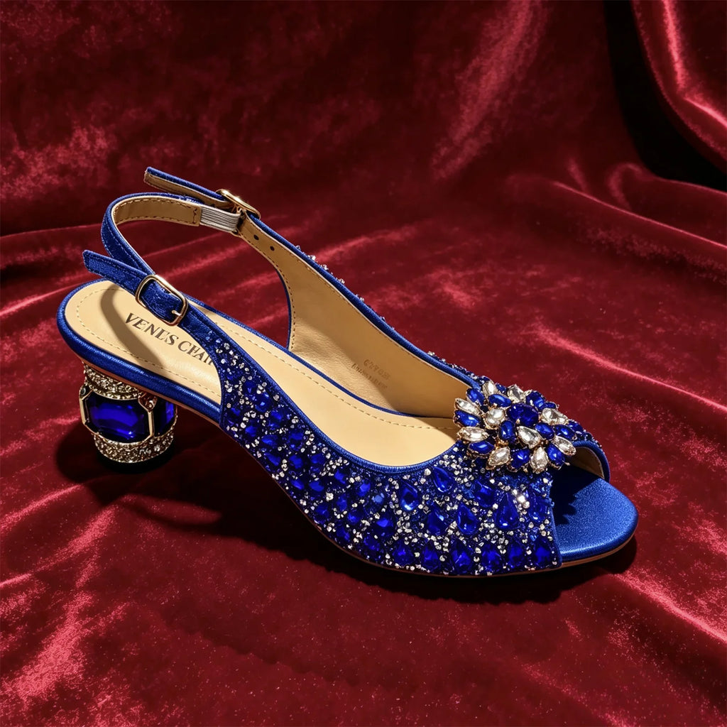 Sky Gold Elegant Nigerian Rhinestone Wedding Shoe and Bag Set Italian Inspired High Heels and Matching Handbag