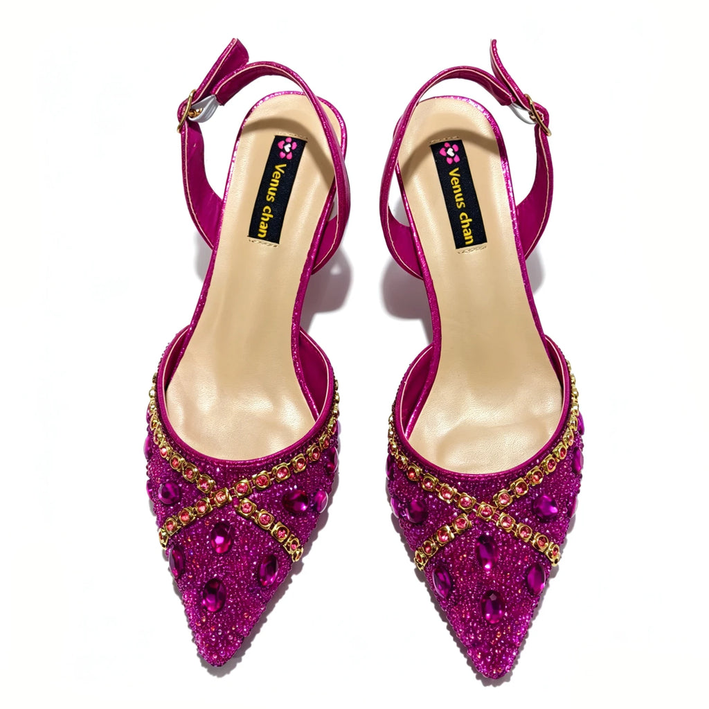 New Italian Design Blue Rhinestone High Heel Shoes & Bag Set Elegant Pointed-Toe For Women Wedding Party Evening Occasions