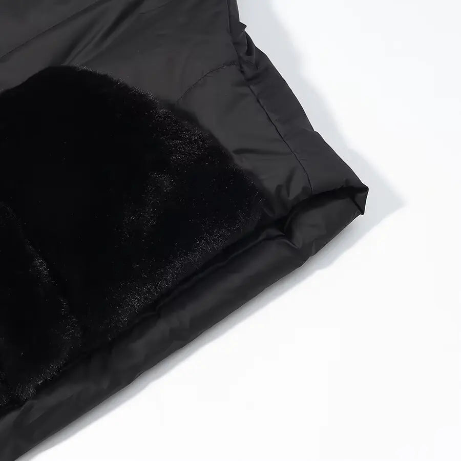Women Fashion Hooded Patchwork Faux Fur Coat Knitted Sleeve Drop Shoulder Oversize Cotton Coats Autumn Winter 2026 Street Jacket