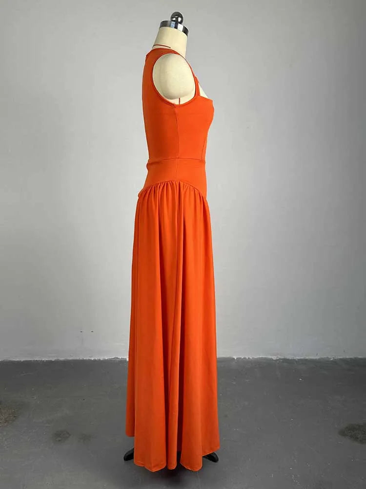 Women's Hollow Out Knitted Maxi Beautiful Orange Elegant Party Dress