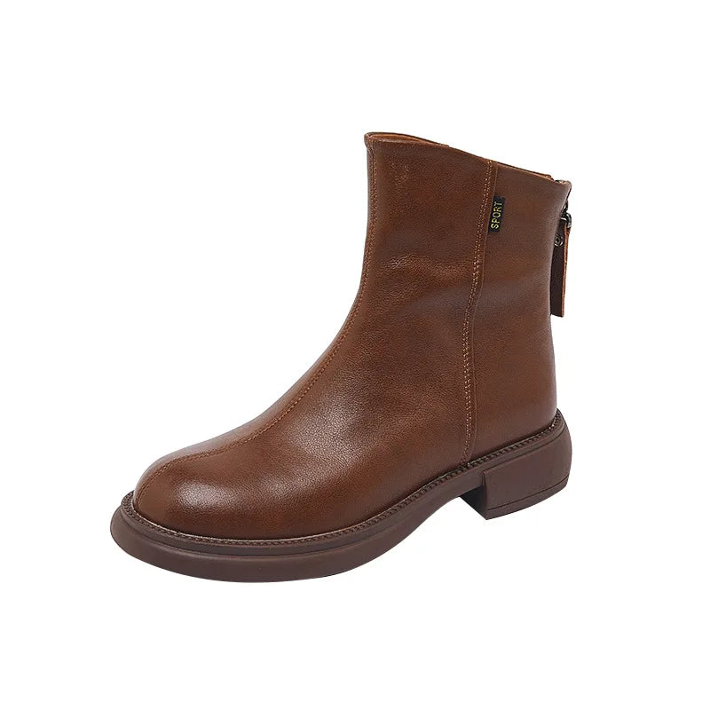 Women’s Genuine Cow Leather Ankle Boots – Plush Lining | Side Zip | Platform | Waterproof | Handcrafted | CN 35–41 | Black & Brown