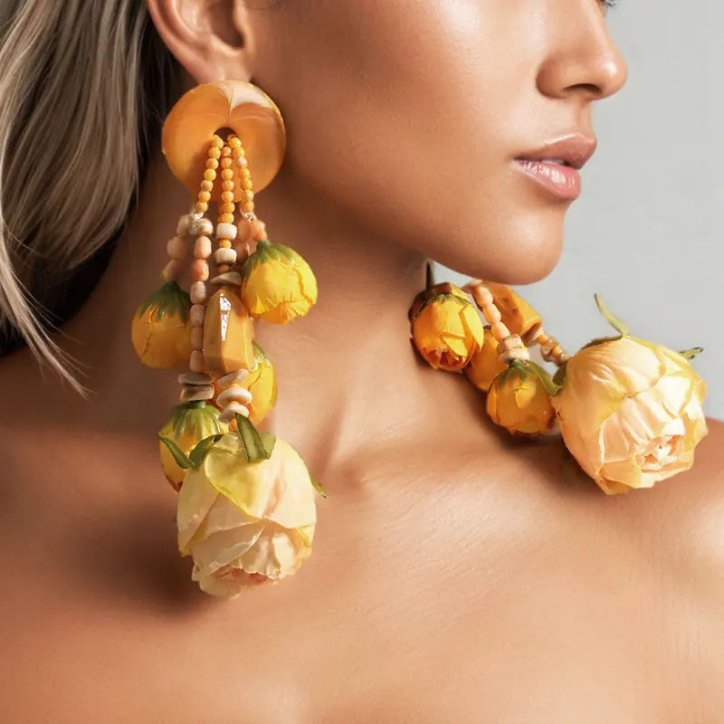 Bohemian Statement Style Rosebud Earrings For Women Trendy Luxury Vintage