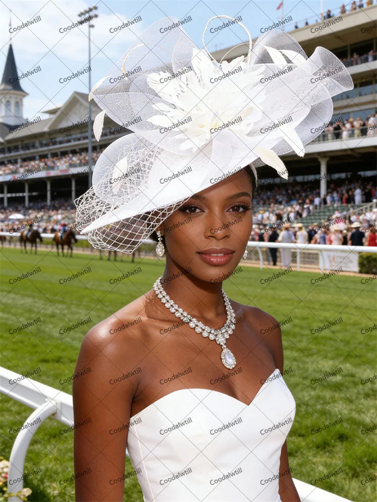 Voiles pour femmes Chapeau bibi à plumes Chapeau fascinateur pour femmes élégantes Église Derby Grande coiffe Chapeau de course pour femmes Chapeau de fête