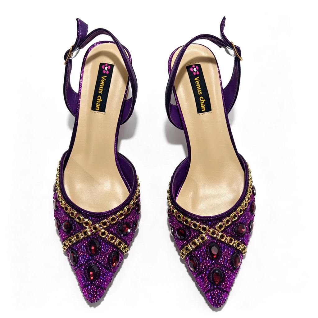 New Italian Design Blue Rhinestone High Heel Shoes & Bag Set Elegant Pointed-Toe For Women Wedding Party Evening Occasions