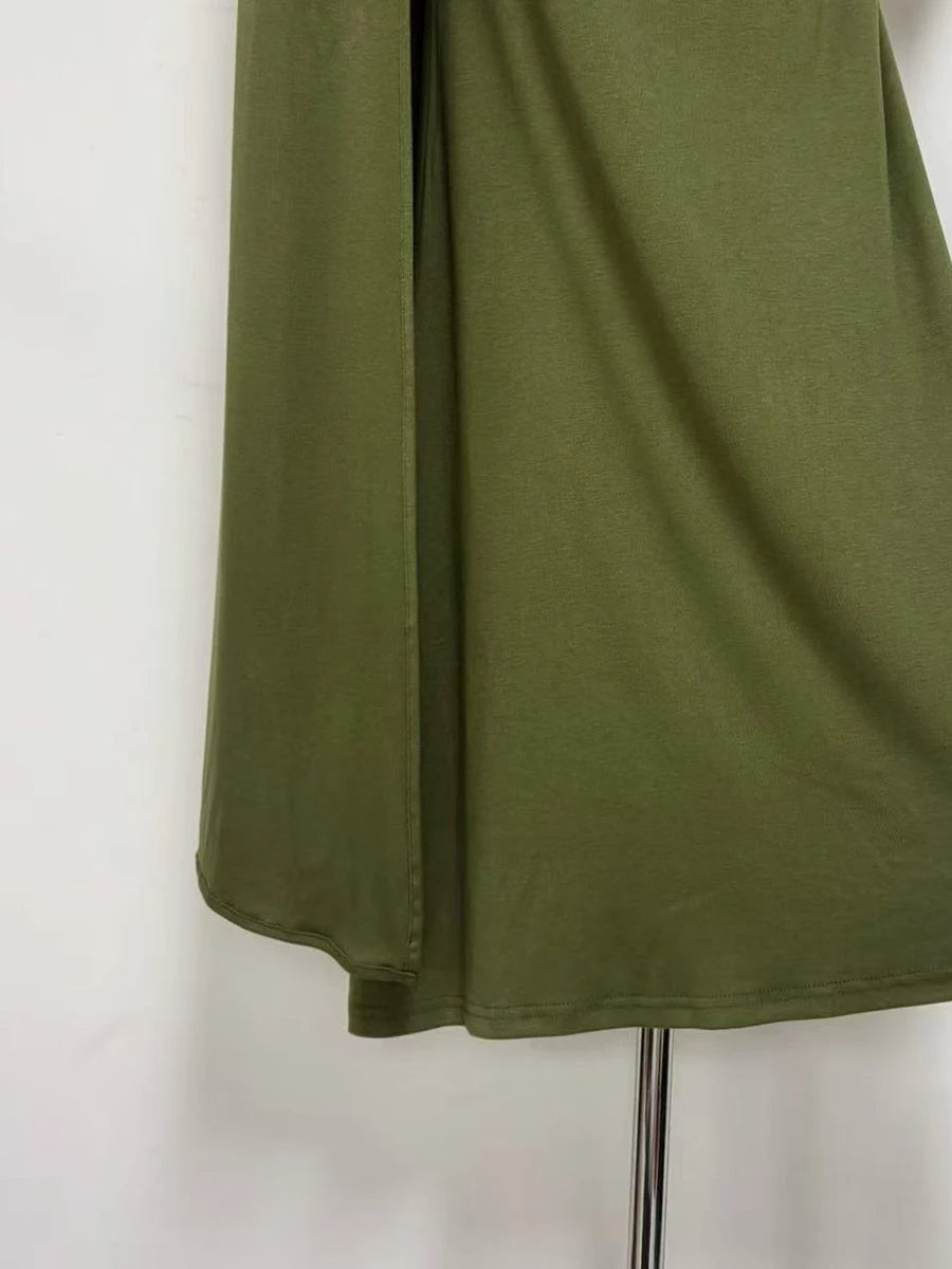 VGH Wedding Guests Green Shawl Mermaid Maxi Dress for Round Neck Flared Long Sleeve Draped Bodycon Skirt for Galas Red Carpet