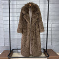 LANMREM Colorful Women's Furry Coat Rose Pink Faux Fur Coat Suit Collar Autumn Winter Thick Cardigan Long Overcoat Chic 2DB5859