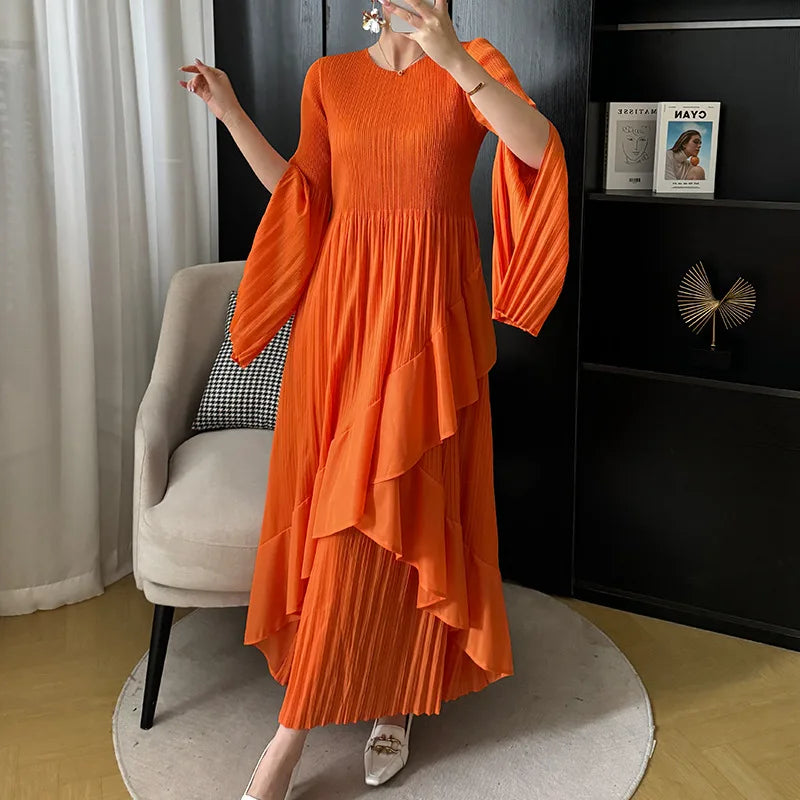Ruffled Butterfly Sleeve Long Dress | Shirred A-Line Casual Dress