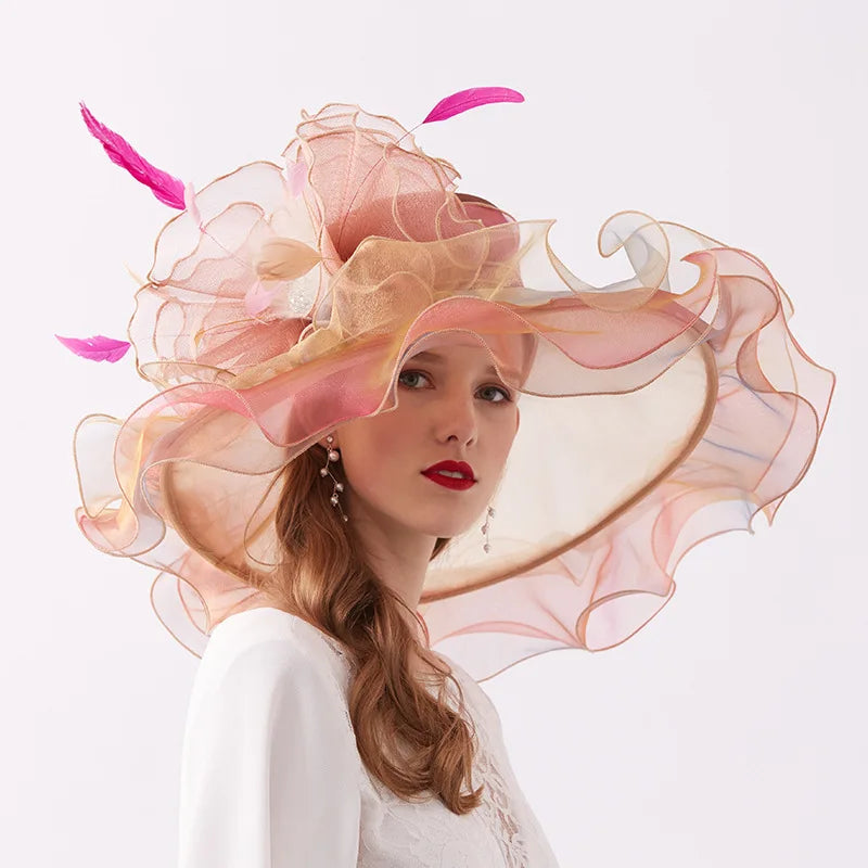 Organza Wide Brim Church Hat | Detachable Flower Fascinator