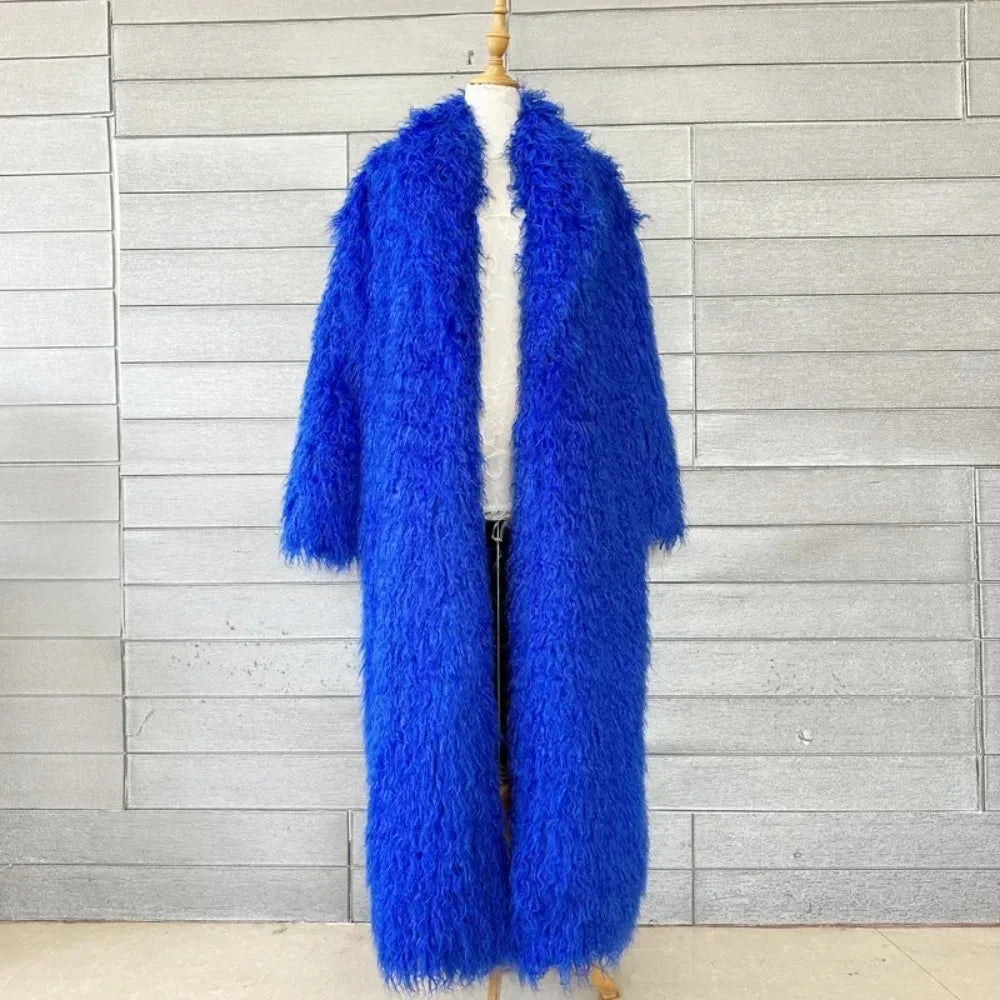 Faux Fur Jacket Women Long Coat Thick Fluffy Winter Warm Shaggy Overcoat Open