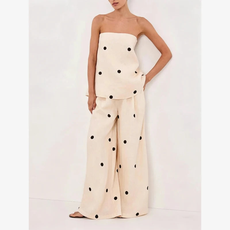 Polka Dot Skirt 2 Piece Set Women Casual High Collar Tie Full Sleeves Elastic High Waist Long Skirt Suit Lady Daily Outfit New