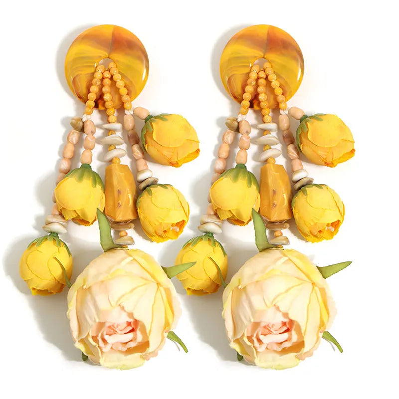 Bohemian Statement Style Rosebud Earrings For Women Trendy Luxury Vintage