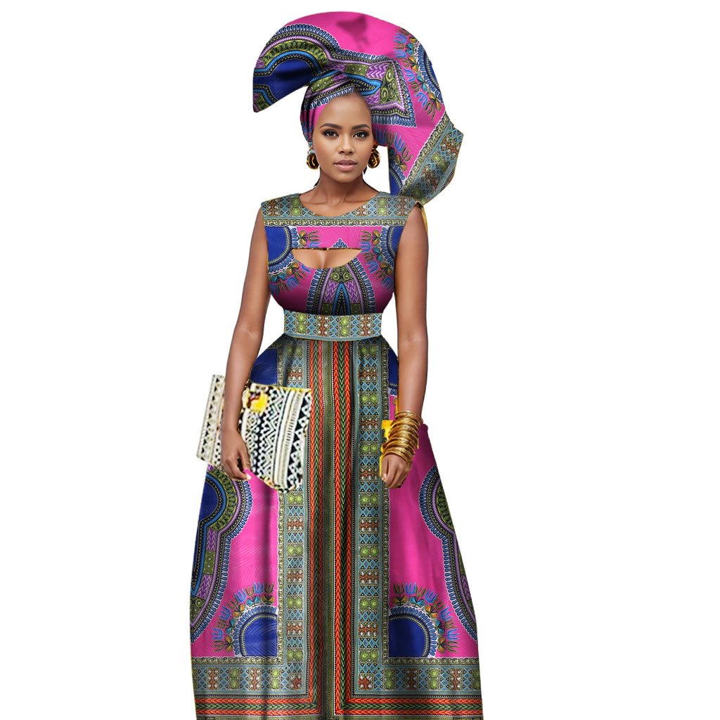 Traditional African Women Clothing African Print Wax Custom Long Dresses for Women Africa Women Clothing Dashiki Dresses WY1871