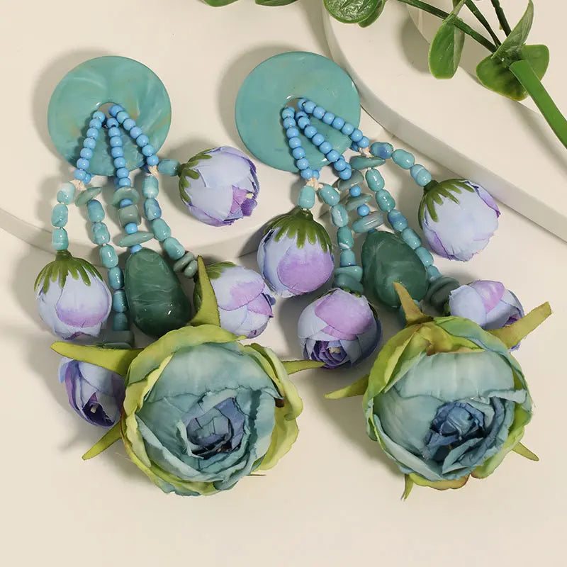 Bohemian Statement Style Rosebud Earrings For Women Trendy Luxury Vintage