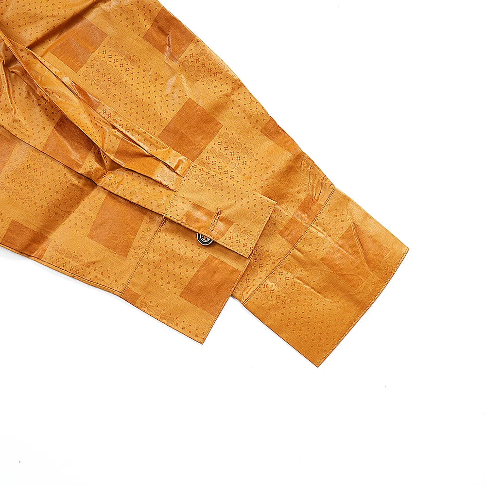 African Men's Traditional Agbada Sets 3PCS Yellow Bazin Riche Embroidery Wedding Party Couple Suits boubou