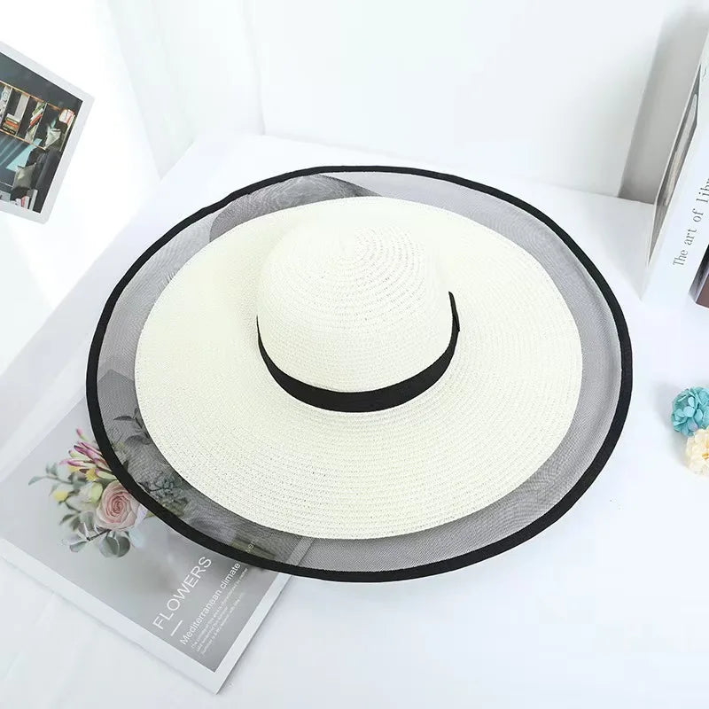 1pc Sun Hat Big Eaves Waves Beach Cap for Women,Summer Straw Hats Big Brim Sun Visors UV Foldable Bucket Panama Caps for Tralve