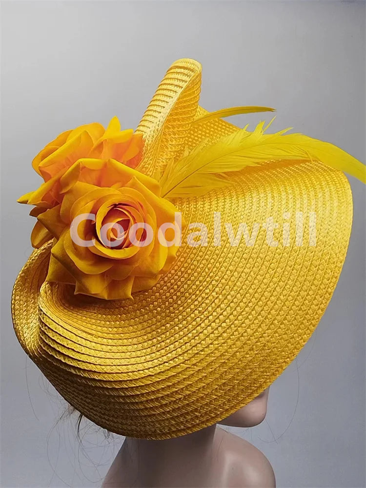 Wedding Pillbox Fascinator Hat Fashion Flower Headwear Women Formal Dress Party Royal Ascot Hair Accessories Feather Chapeau