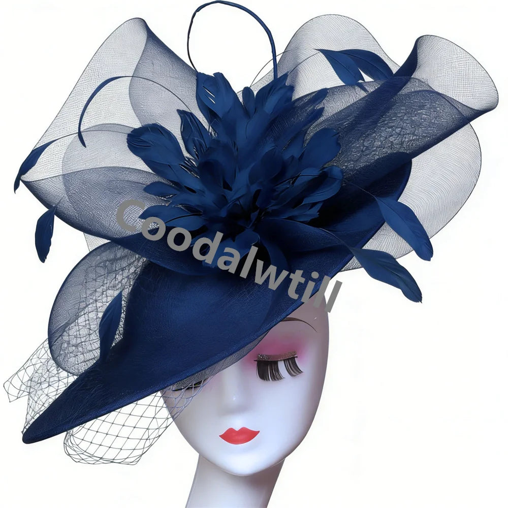 Voiles pour femmes Chapeau bibi à plumes Chapeau fascinateur pour femmes élégantes Église Derby Grande coiffe Chapeau de course pour femmes Chapeau de fête