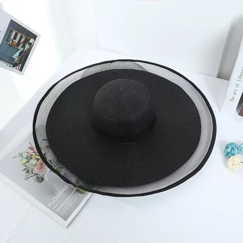 1pc Sun Hat Big Eaves Waves Beach Cap for Women,Summer Straw Hats Big Brim Sun Visors UV Foldable Bucket Panama Caps for Tralve