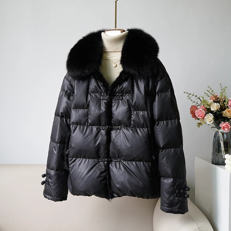 Women’s Short Duck Down Jacket with Detachable Collar