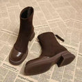 Women Patchwork Suede Ankle Boots Back Zipper Chunky Platform Heel Short Boots Fashion Autumn Winter Botas Mujer