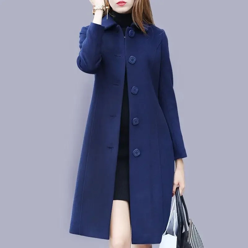 Women’s Medium-Length Wool Coat with Button Front