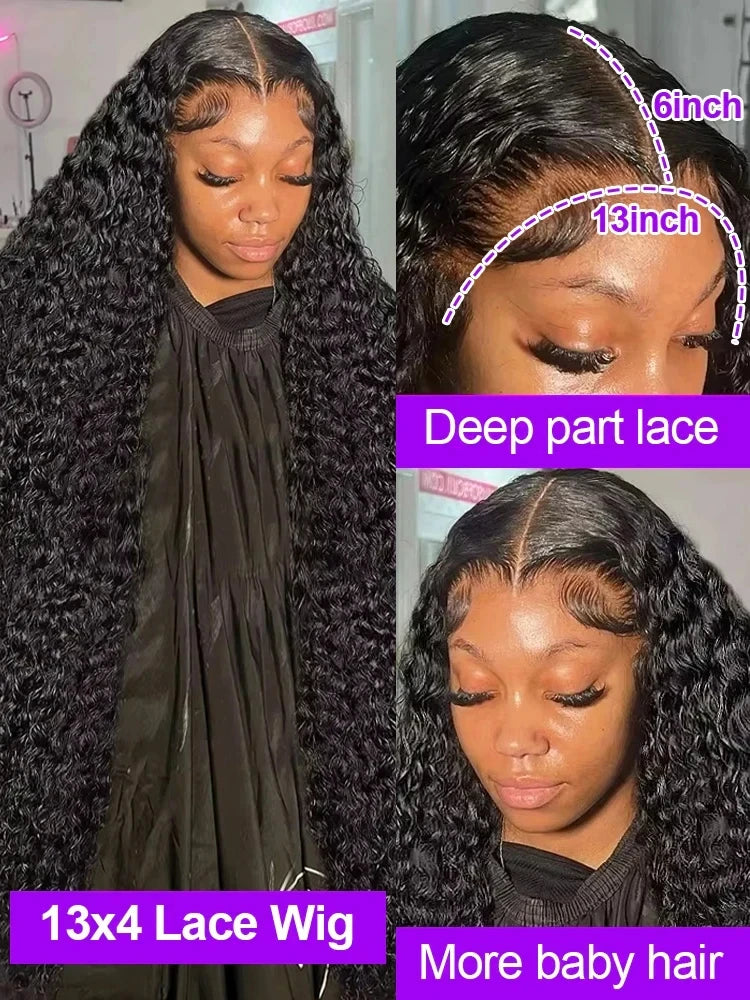 Perruques de cheveux humains brésiliens bouclés à l'eau pré-épilées Hd 250 % Loose Deep Wave 30 38 40 pouces 13x6 HD Lace Frontal