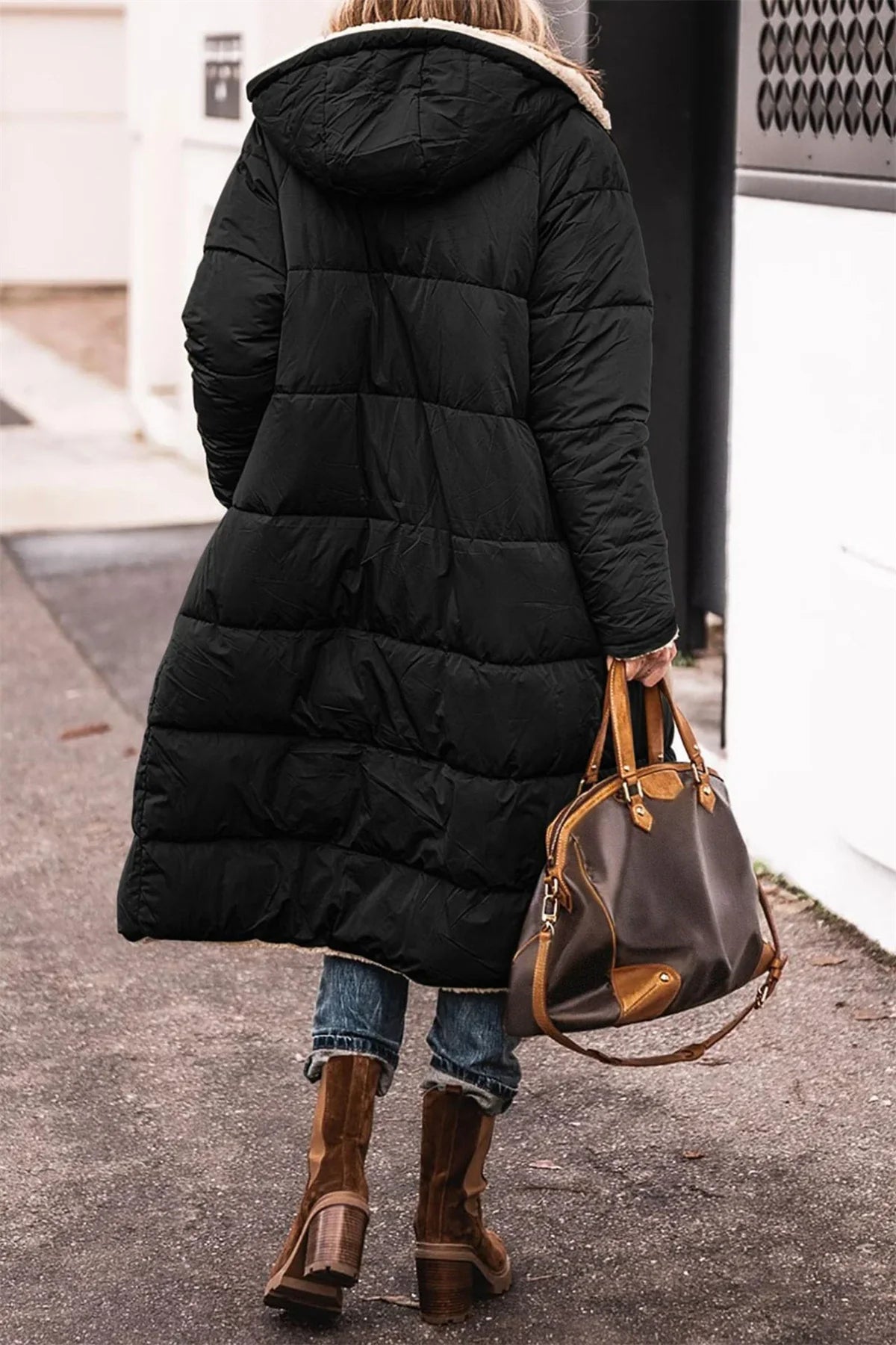 Winter Hooded Quilted Women's Solid Reversible Long Sleeve Thick